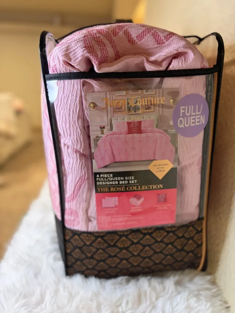 Juicy Couture Rosé Collection Full Queen Bow Bedding Set 4pc NWT Pink